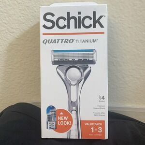 Schick Quattro Titanium Razor Value Pack 1 Razor Handle + 4 Cartridges